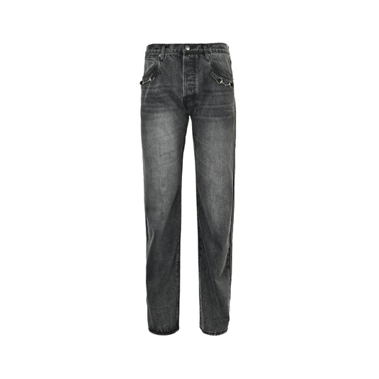 Gucci GG Monogram Straight-Leg Jeans with Horsebit Chain