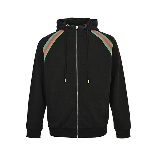Gucci Web Stripe Full-Zip Hoodie – Black & White Oversized
